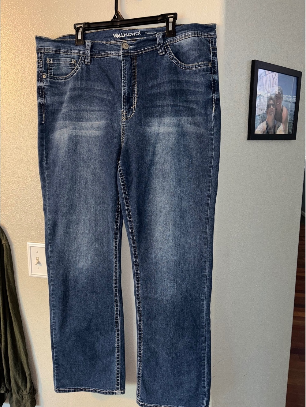 WallFlower Eco Bootcut Jeans Size 22 Plus Long Dark Wash Thick Stitch
